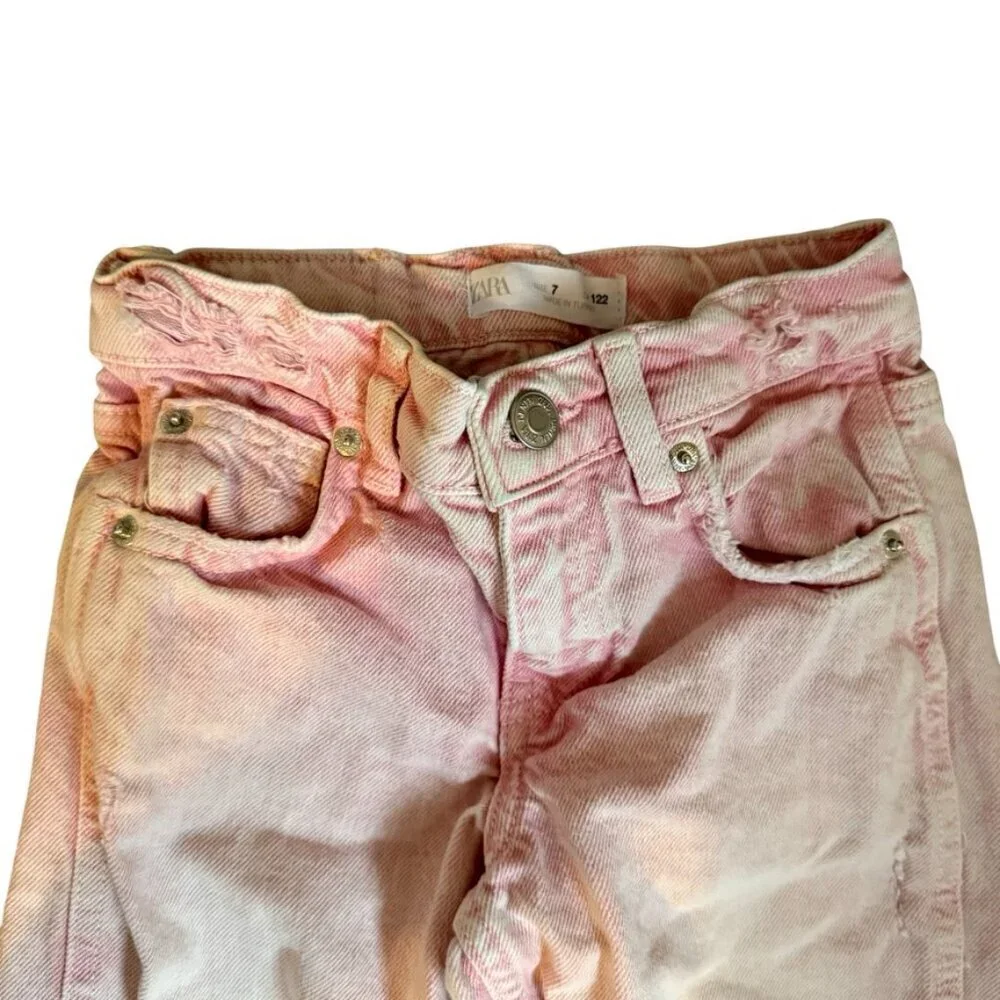 Zara Kids Distressed Straight Leg Jeans Pink Size 7 - Picture 4 of 7